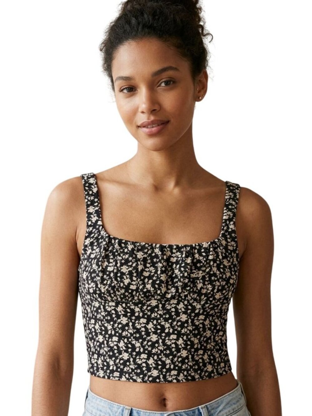 Altar'd State Crop Top Medium Ditsy Floral Tank Sleeveless Black White Witchy